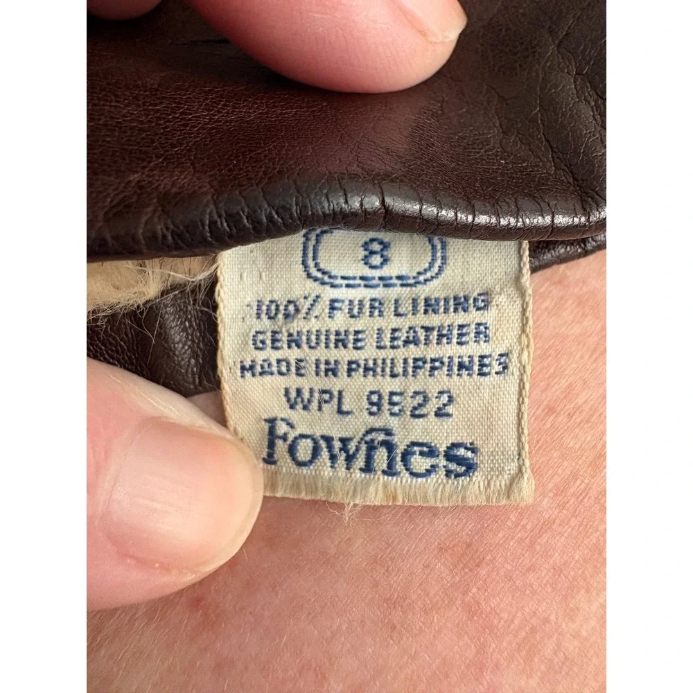 Vintage Fownes Brown Leather Gloves 100% Fur Lined Size 8 WPL 9522 Winter Warm